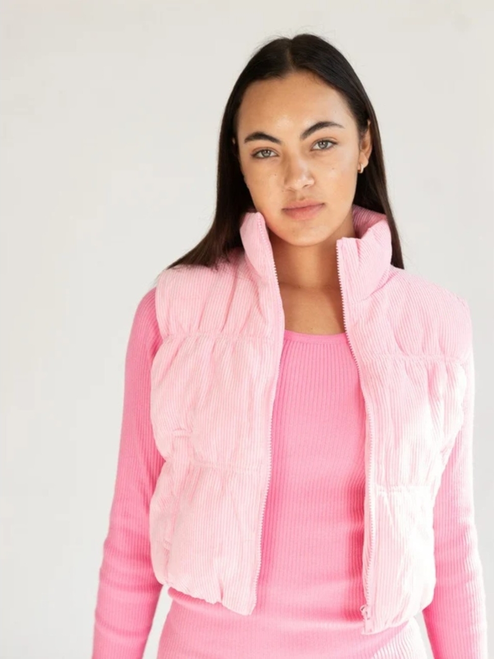 Pink Corduroy Puffer Vest - Women's Sleeveless Jacket